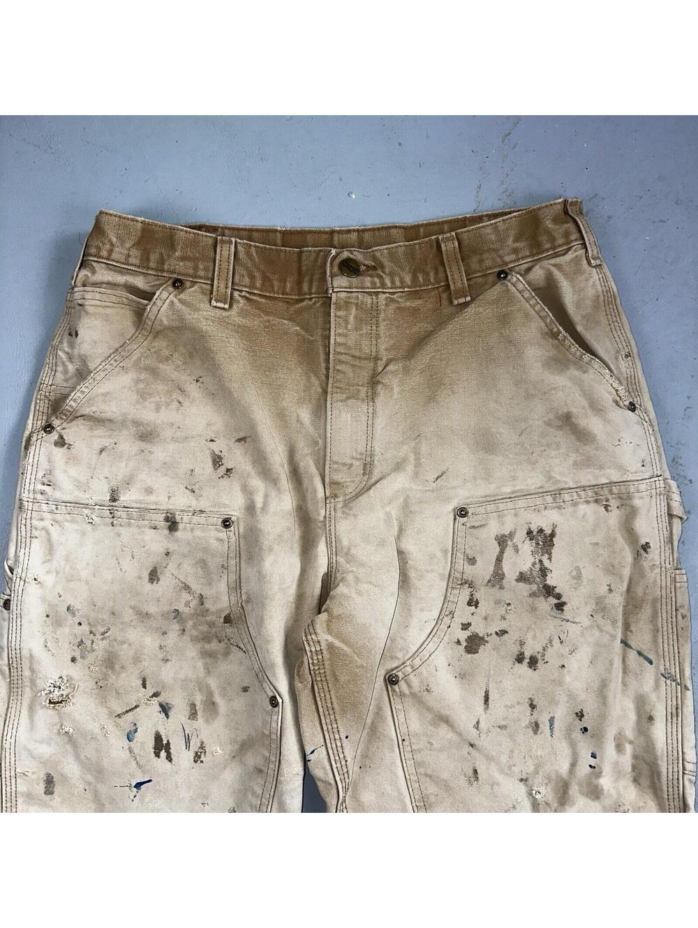 Carhartt VTG Double Knee Carpenter Pants USA B01 Brown Thrashed 34x34 Act 32x32 - Picture 2 of 16